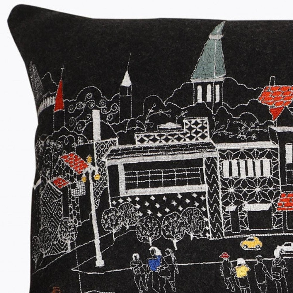 14" X 35" Dark Gray And White Annapolis Nighttime Skyline Lumbar Decorative Pillow HomeRoots