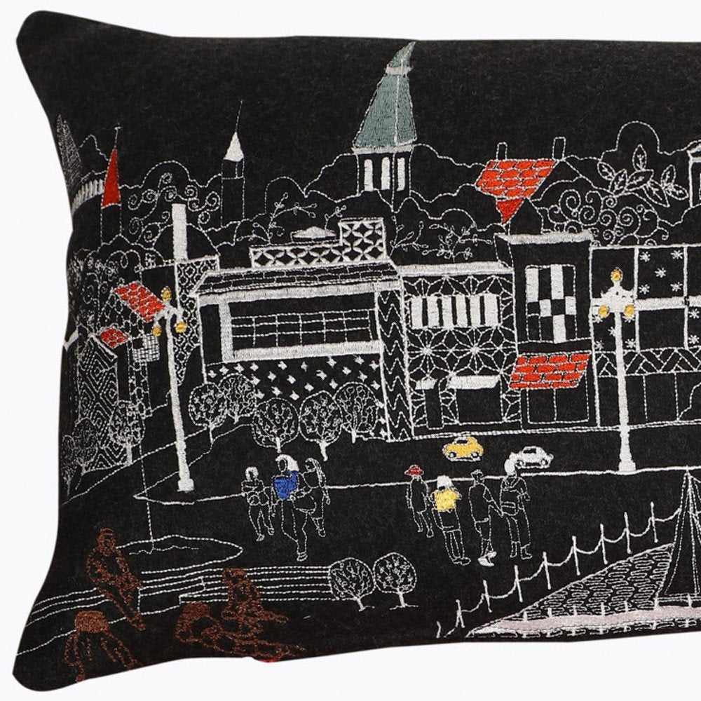 14" X 35" Dark Gray And White Annapolis Nighttime Skyline Lumbar Decorative Pillow — view 4