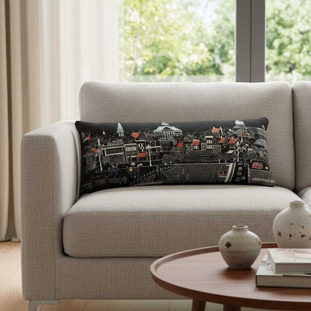 14" X 35" Dark Gray And White Annapolis Nighttime Skyline Lumbar Decorative Pillow — view 1