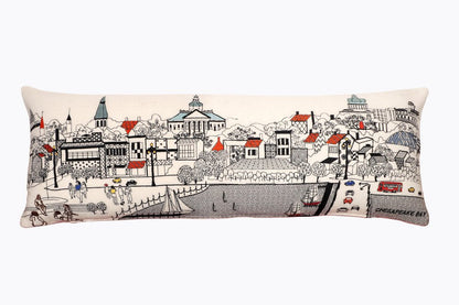 14" X 35" Dark Gray And White Annapolis Nighttime Skyline Lumbar Decorative Pillow HomeRoots