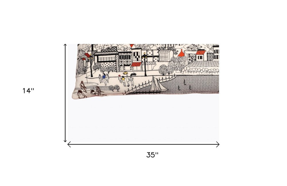 14" X 35" Dark Gray And White Annapolis Nighttime Skyline Lumbar Decorative Pillow — view 11