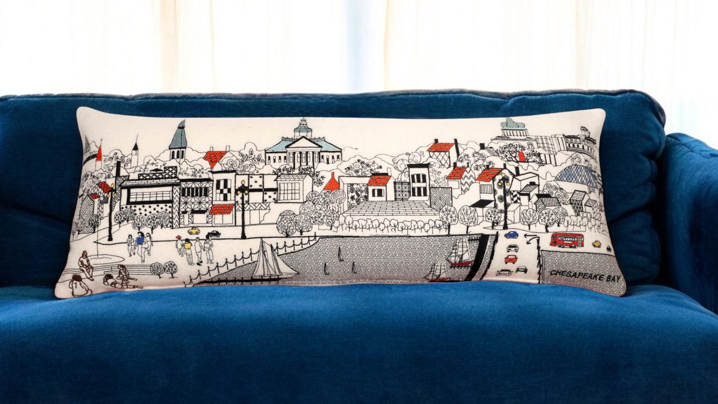 35" White Annapolis Daylight Skyline Lumbar Decorative Pillow FurniFindUSA