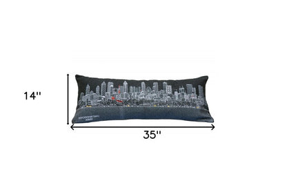 14" X 35" Dark Gray And White Atlanta Nighttime Skyline Lumbar Decorative Pillow HomeRoots