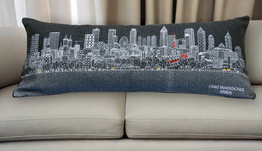 35" Black Atlanta Nighttime Skyline Lumbar Decorative Pillow FurniFindUSA