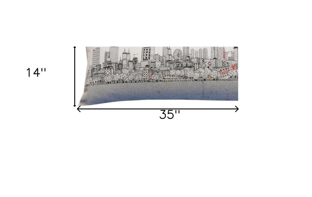 14" X 35" Dark Gray And White Atlanta Nighttime Skyline Lumbar Decorative Pillow — view 9