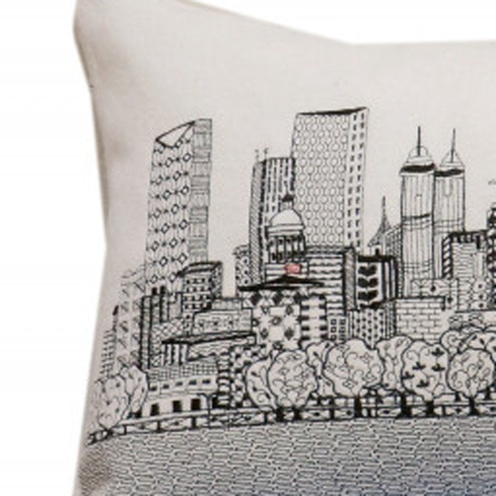 14" X 35" Dark Gray And White Atlanta Nighttime Skyline Lumbar Decorative Pillow HomeRoots
