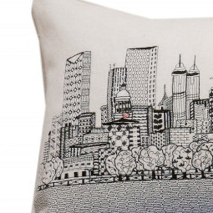 14" X 35" Dark Gray And White Atlanta Nighttime Skyline Lumbar Decorative Pillow HomeRoots