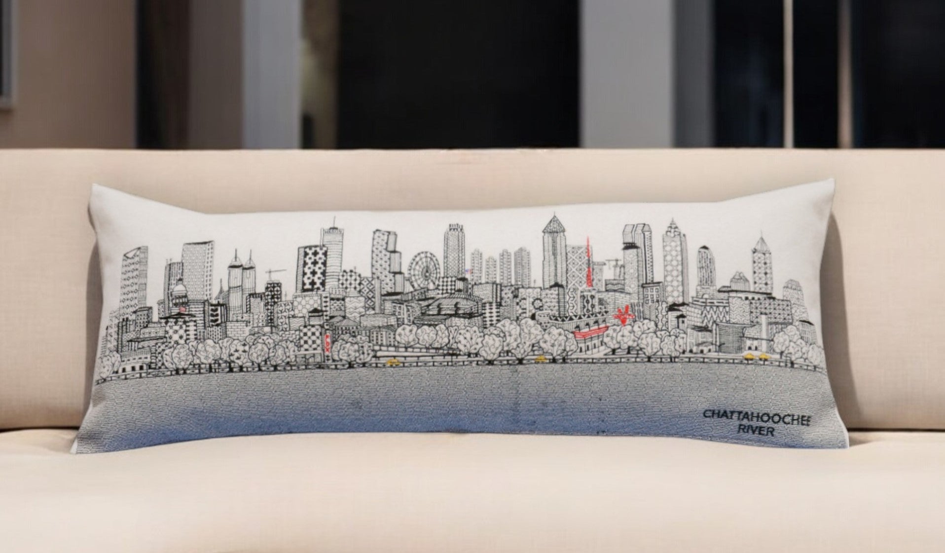 35" White Atlanta Daylight Skyline Lumbar Decorative Pillow FurniFindUSA