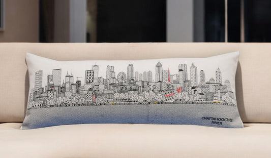 35" White Atlanta Daylight Skyline Lumbar Decorative Pillow FurniFindUSA