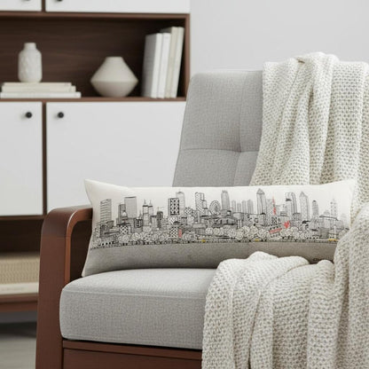 14" X 35" Dark Gray And White Atlanta Nighttime Skyline Lumbar Decorative Pillow HomeRoots