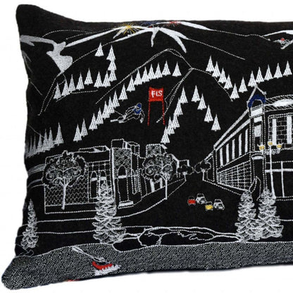 14" X 35" Dark Gray And White Aspen Nighttime Skyline Lumbar Wool Throw Pillow HomeRoots