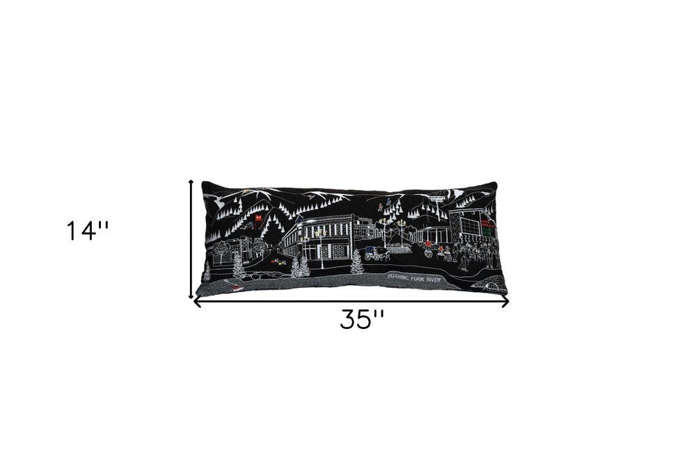 14" X 35" Dark Gray And White Aspen Nighttime Skyline Lumbar Wool Throw Pillow HomeRoots