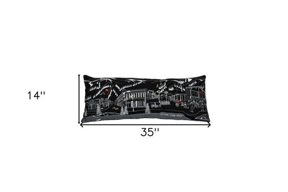 14" X 35" Dark Gray And White Aspen Nighttime Skyline Lumbar Wool Throw Pillow HomeRoots