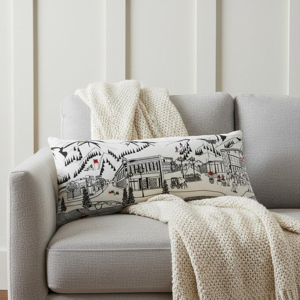 14" X 35" Dark Gray And White Aspen Nighttime Skyline Lumbar Wool Throw Pillow HomeRoots