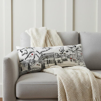 14" X 35" Dark Gray And White Aspen Nighttime Skyline Lumbar Wool Throw Pillow HomeRoots