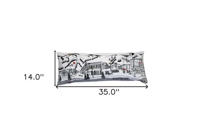 14" X 35" Dark Gray And White Aspen Nighttime Skyline Lumbar Wool Throw Pillow HomeRoots