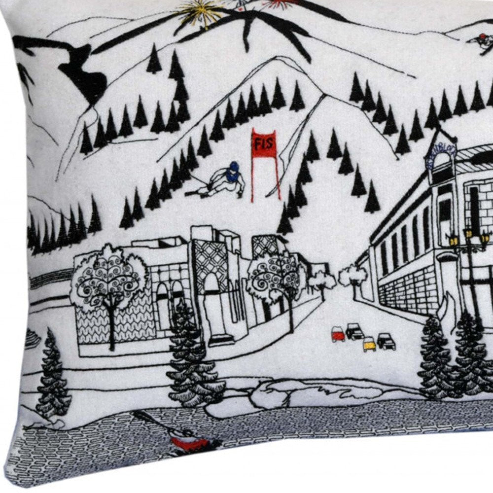 14" X 35" Dark Gray And White Aspen Nighttime Skyline Lumbar Wool Throw Pillow — view 7