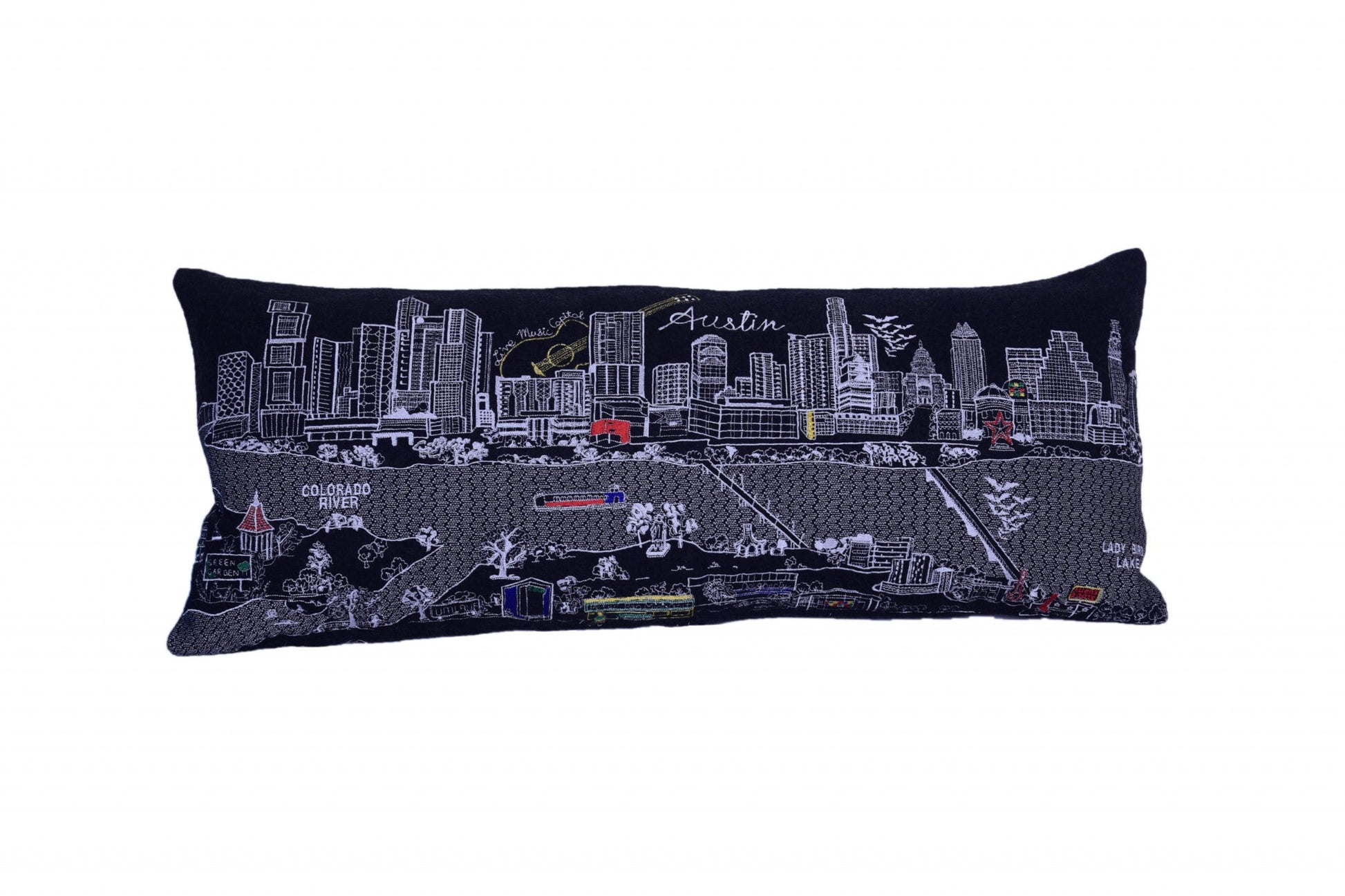 35" Black Austin Nighttime Skyline Lumbar Decorative Pillow FurniFindUSA