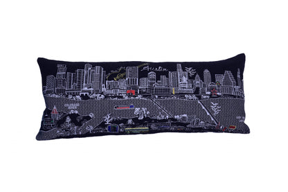 35" Black Austin Nighttime Skyline Lumbar Decorative Pillow FurniFindUSA