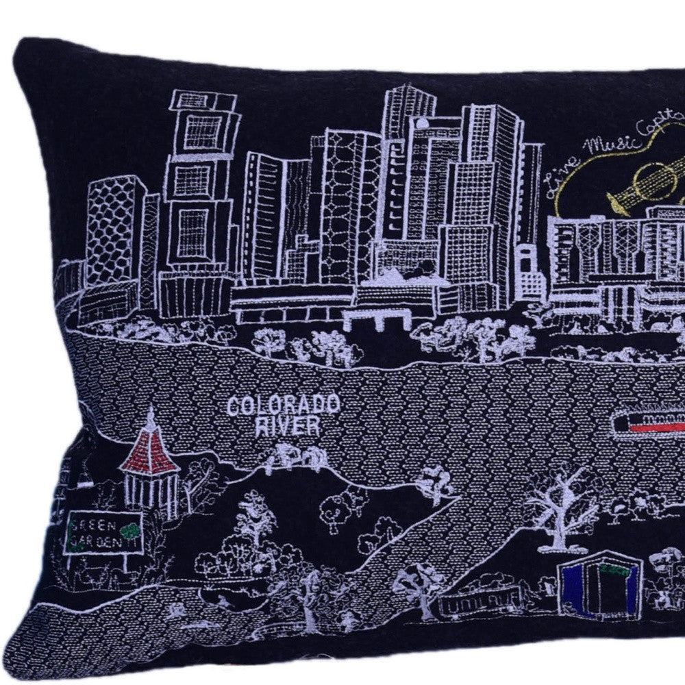 35" Black Austin Nighttime Skyline Lumbar Decorative Pillow FurniFindUSA