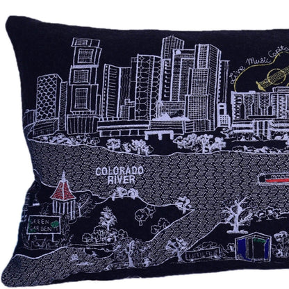 35" Black Austin Nighttime Skyline Lumbar Decorative Pillow FurniFindUSA