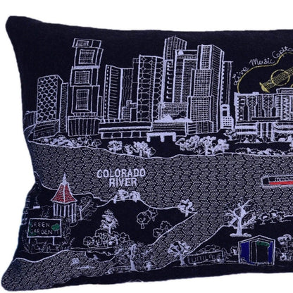 14" X 35" Dark Gray And White Austin Nighttime Skyline Lumbar Decorative Pillow HomeRoots