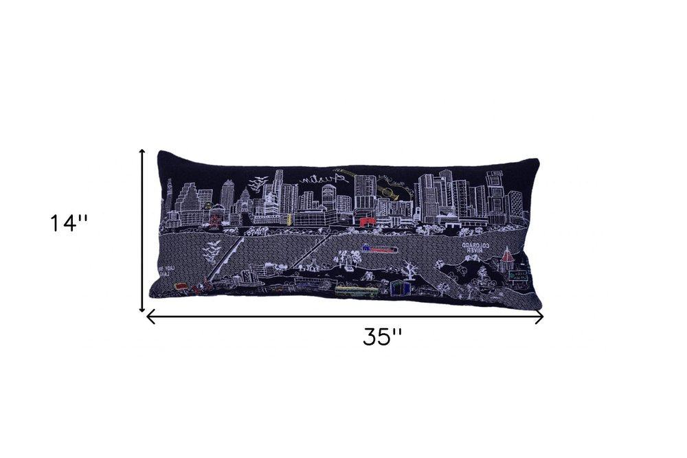14" X 35" Dark Gray And White Austin Nighttime Skyline Lumbar Decorative Pillow — view 4