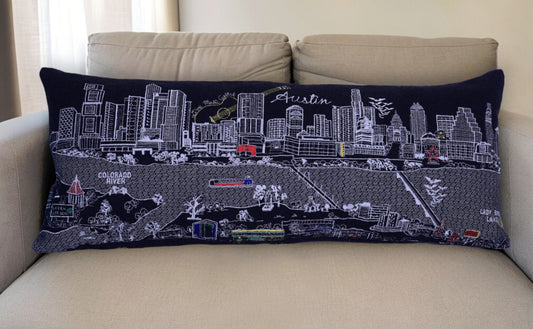 35" Black Austin Nighttime Skyline Lumbar Decorative Pillow FurniFindUSA