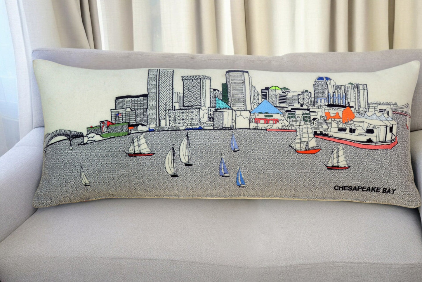 35" White Baltimore Daylight Skyline Lumbar Decorative Pillow FurniFindUSA