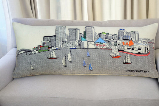 35" White Baltimore Daylight Skyline Lumbar Decorative Pillow FurniFindUSA