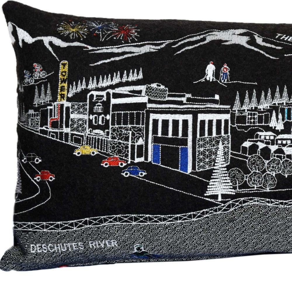 35" Black Bend Nighttime Skyline Lumbar Decorative Pillow FurniFindUSA