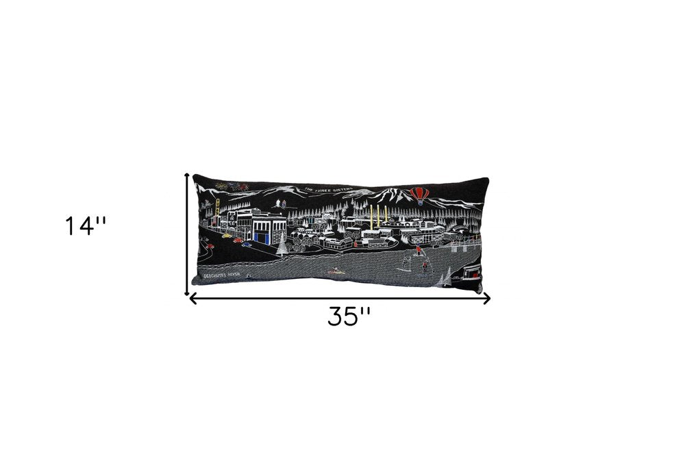 14" X 35" Dark Gray And White Nighttime Skyline Lumbar Decorative Pillow — view 5