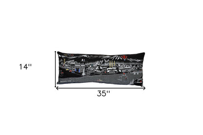14" X 35" Dark Gray And White Nighttime Skyline Lumbar Decorative Pillow HomeRoots
