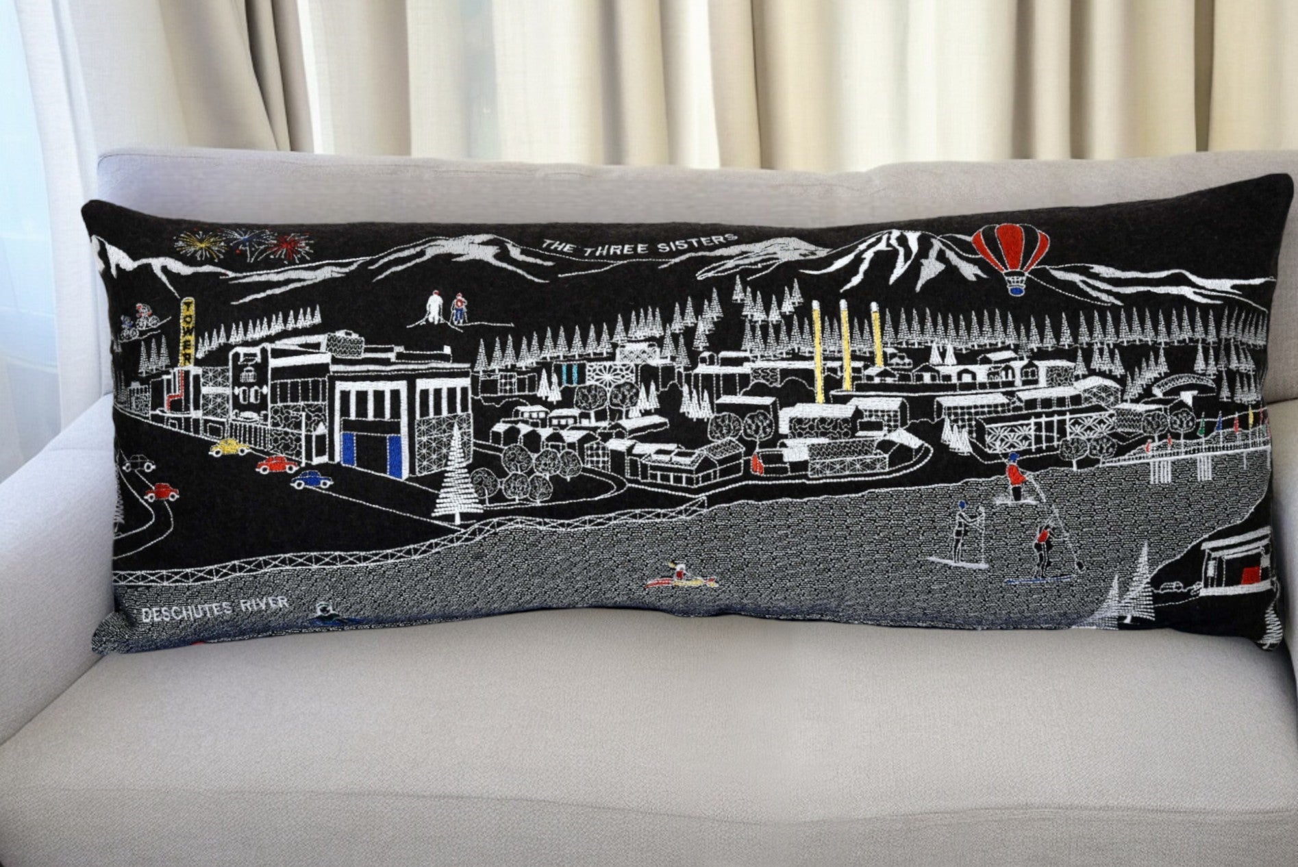 35" Black Bend Nighttime Skyline Lumbar Decorative Pillow FurniFindUSA