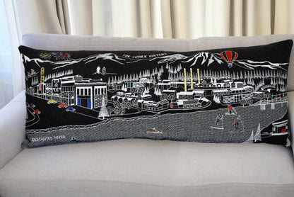 35" Black Bend Nighttime Skyline Lumbar Decorative Pillow FurniFindUSA