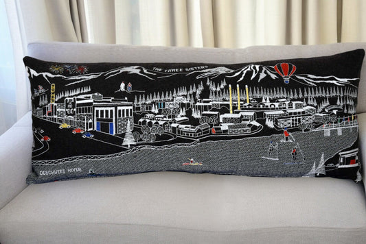 35" Black Bend Nighttime Skyline Lumbar Decorative Pillow FurniFindUSA