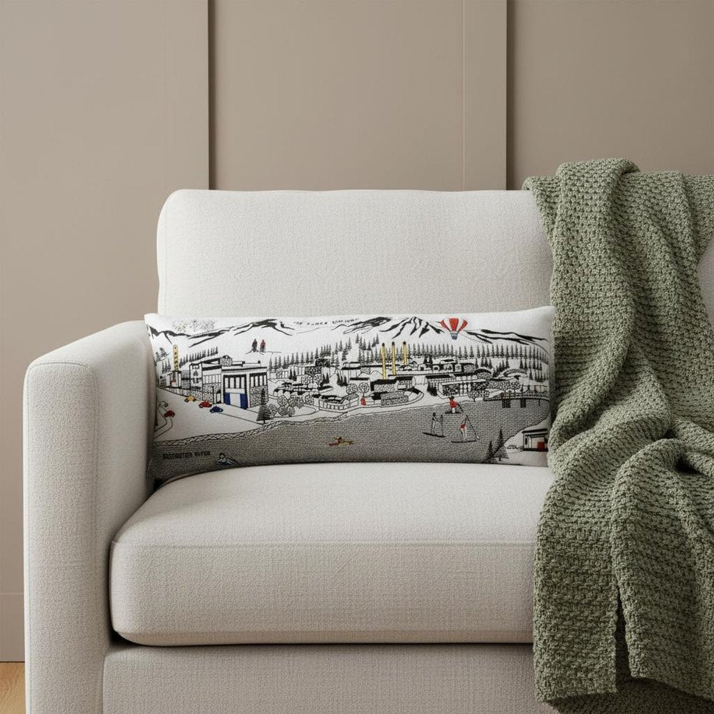 14" X 35" Dark Gray And White Nighttime Skyline Lumbar Decorative Pillow HomeRoots