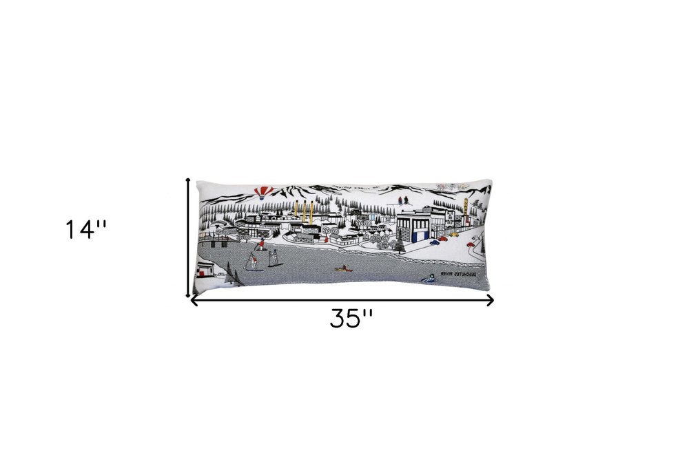 14" X 35" Dark Gray And White Nighttime Skyline Lumbar Decorative Pillow — view 9