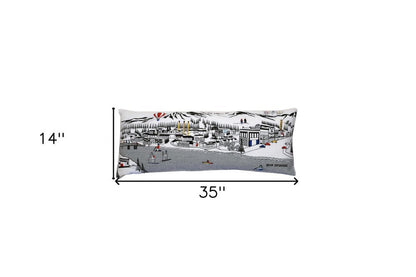 14" X 35" Dark Gray And White Nighttime Skyline Lumbar Decorative Pillow HomeRoots