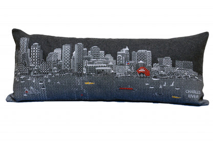 35" Black Boston Nighttime Skyline Lumbar Decorative Pillow FurniFindUSA