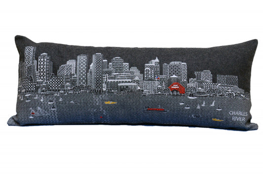 35" Black Boston Nighttime Skyline Lumbar Decorative Pillow FurniFindUSA