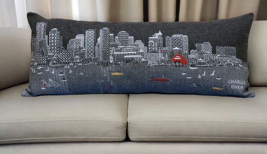 35" Black Boston Nighttime Skyline Lumbar Decorative Pillow FurniFindUSA