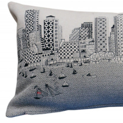 35" White Boston Daylight Skyline Lumbar Decorative Pillow FurniFindUSA