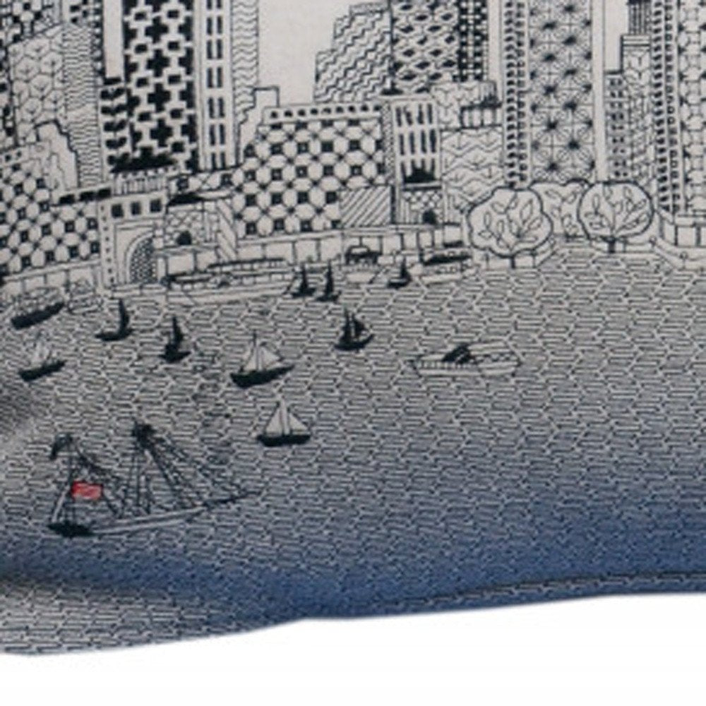 14" X 35" Dark Gray And White Boston Night Skyline Lumbar Decorative Pillow — view 6