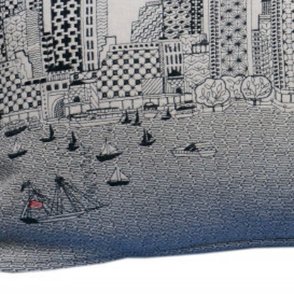 14" X 35" Dark Gray And White Boston Night Skyline Lumbar Decorative Pillow HomeRoots