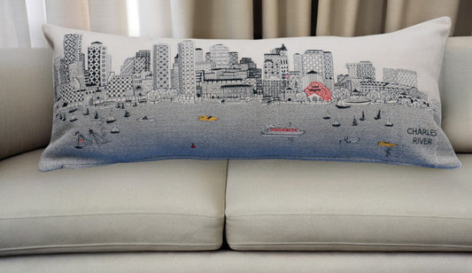 35" White Boston Daylight Skyline Lumbar Decorative Pillow FurniFindUSA