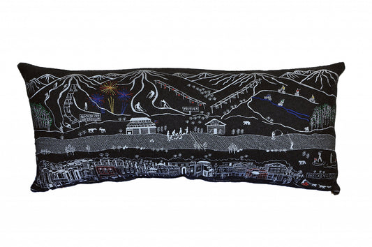 35" Black Breckenridge Nighttime Skyline Lumbar Decorative Pillow FurniFindUSA