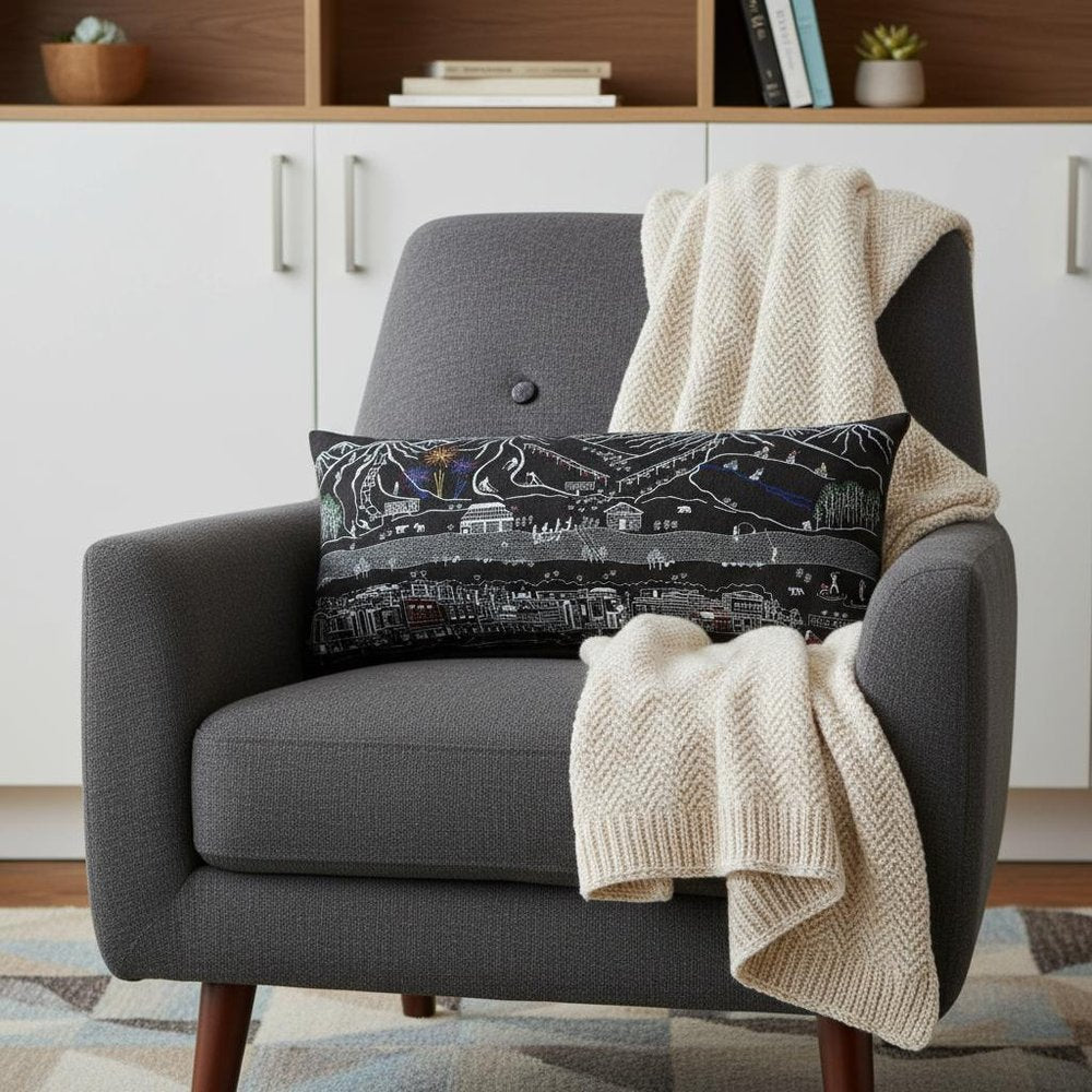 14" X 35" Dark Gray And White Breckenridge Nighttime Skyline Lumbar Decorative Pillow — view 5