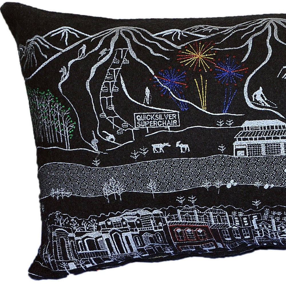 35" Black Breckenridge Nighttime Skyline Lumbar Decorative Pillow FurniFindUSA
