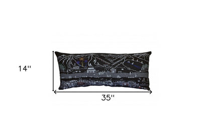 14" X 35" Dark Gray And White Breckenridge Nighttime Skyline Lumbar Decorative Pillow HomeRoots